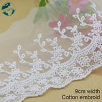 dentelle coton broderie florale 9cm large semi transparente traditionnelle blanc tricot couture bricolage garniture