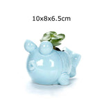 petit cache pot ceramique bleu motif poisson marin decoratif plante succulente maison