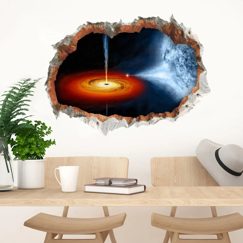autocollant mural 3d galaxie trou noir étoiles nébuleuses bleu rouge noir blanc