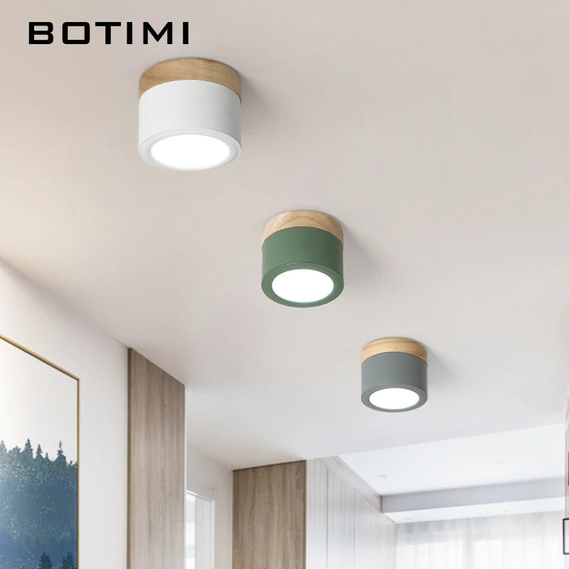 Spot LED moderne bois naturel abat jour métal gris blanc lumière