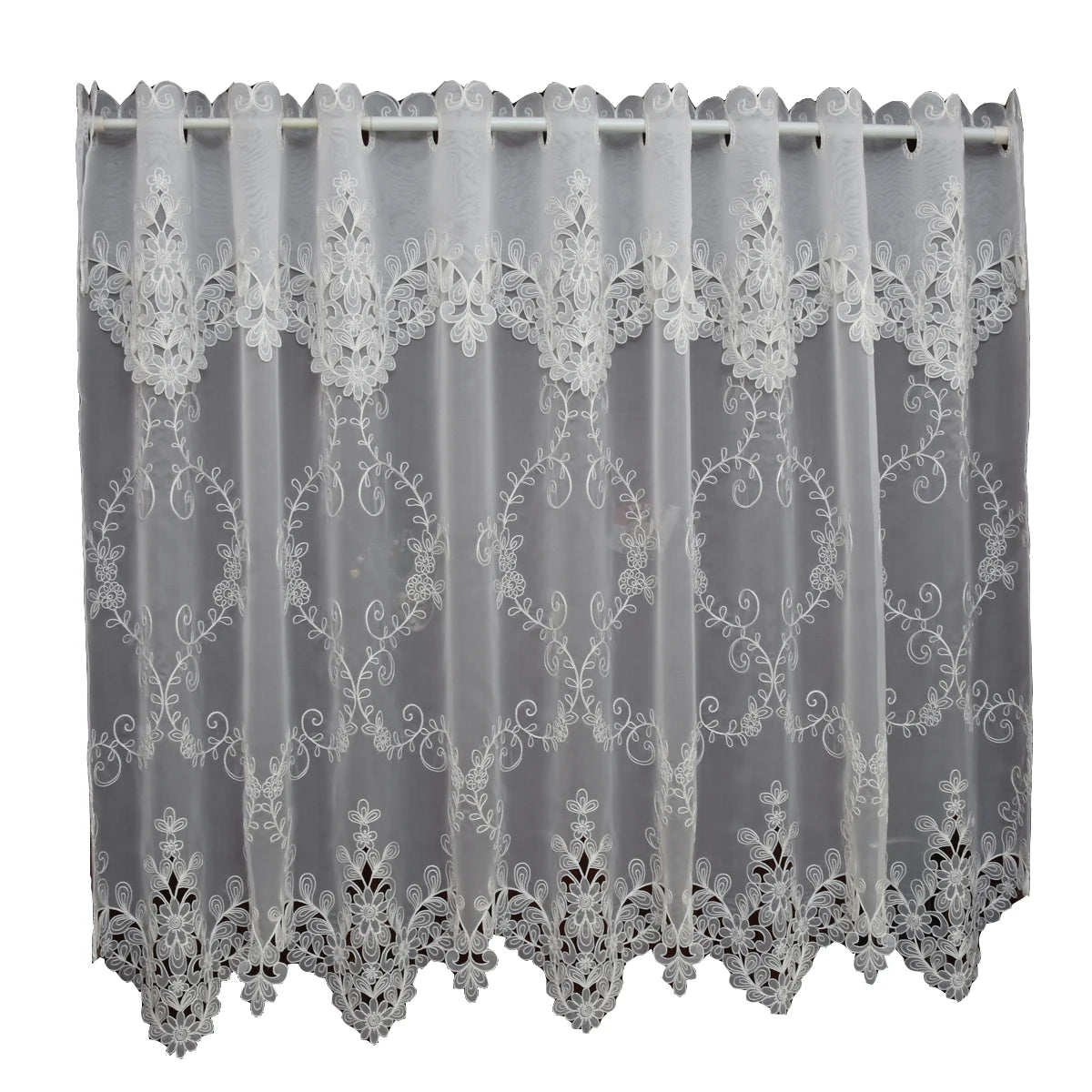 rideau blanc brodé fleurs transparent classique ruban décoratif polyester plissé fenêtre maison