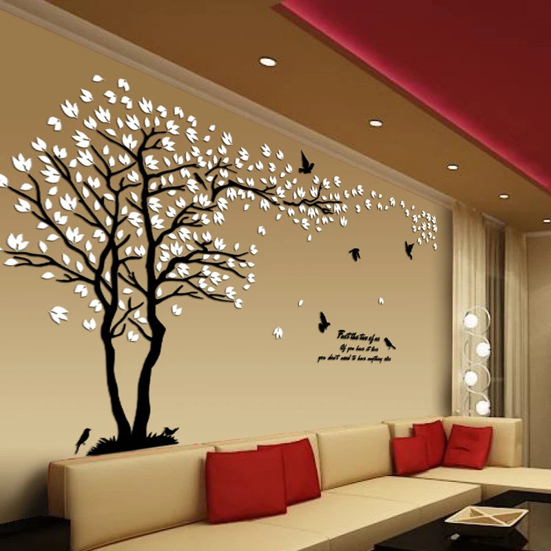 Autocollant mural arbre des amoureux acrylique 3D argent