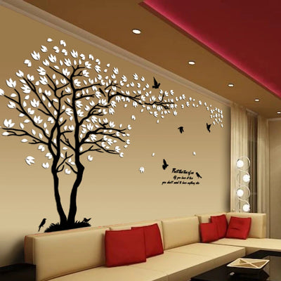Autocollant mural arbre des amoureux acrylique 3D argent
