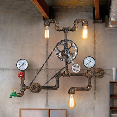 Applique murale industrielle rétro vintage 3 lumières en fer vert