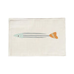 serviettes table lin motif poissons moderne bleu clair beige 44x28cm