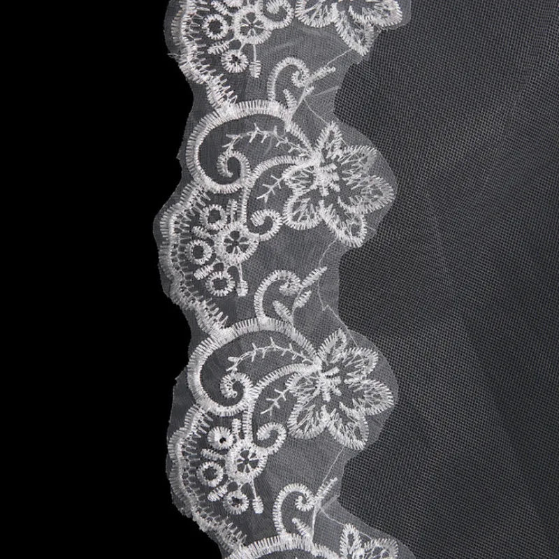 voile mariée blanc broderie florale classique bord dentelle polyester unique
