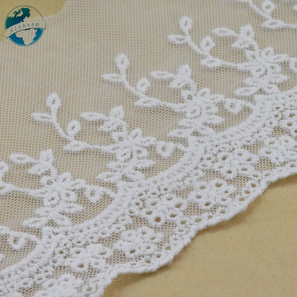 dentelle coton broderie florale 9cm large semi transparente traditionnelle blanc tricot couture bricolage garniture