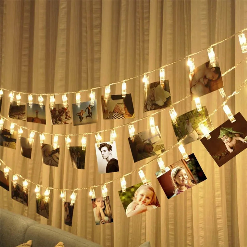 guirlande lumineuse led transparent clips photo moderne décoration intérieure chambre salon