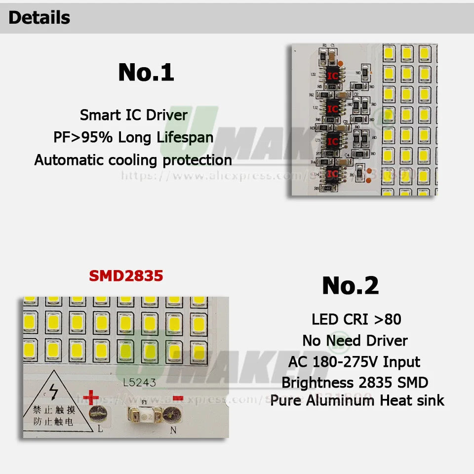 projecteur led pcb ac220v 10w 20w 30w 50w 100w alu blanc smd2835 moderne