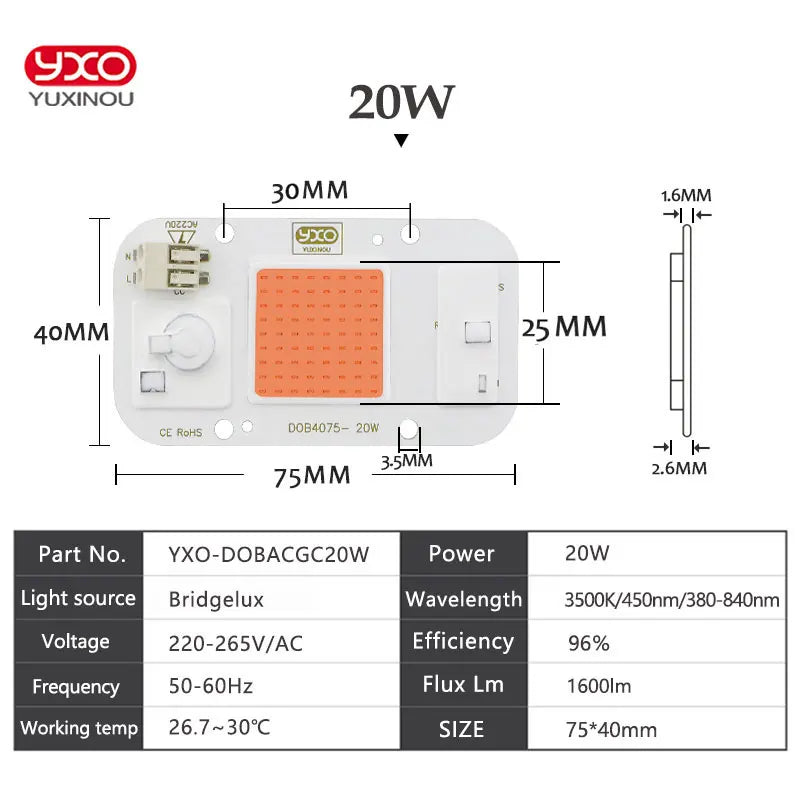 éclairage culture hydroponique LED COB 20 30 50W spectre complet modernes chips LED connecteur