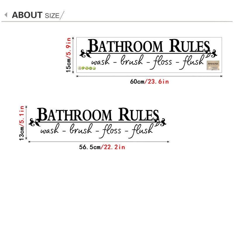 autocollant mural classique règle salle bains lettres blanches fond noir pvc