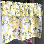 rideau pastoral imprimé citrons jaunes blancs feuilles vintage maison