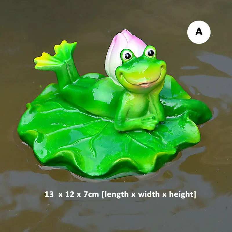 statue grenouille résine décorative jardin étang fleurs lotus sculpture animal décor maison extérieur vert