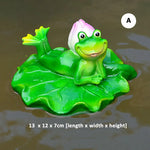 statue grenouille résine décorative jardin étang fleurs lotus sculpture animal décor maison extérieur vert
