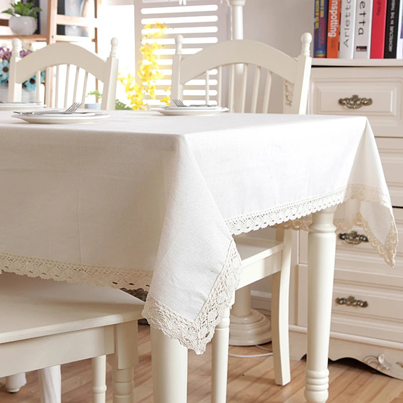 nappe table lin blanc crème bordure dentelle mariage fête rustique