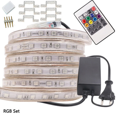 Bande LED extérieure RGB étanche IP67 illuminant un jardin de nuit
