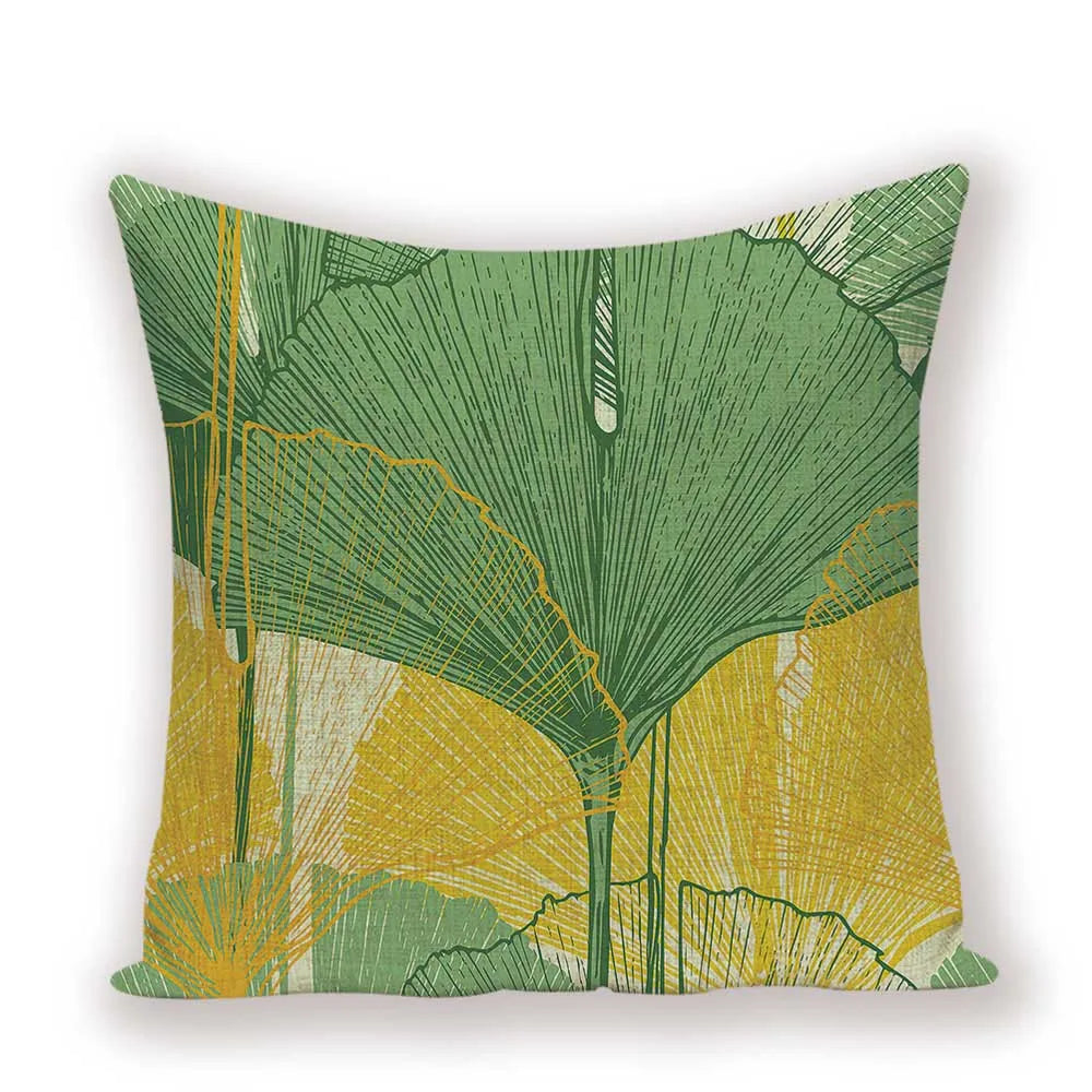 housse coussin carré motif feuilles vertes moderne zip invisible 45cm 45cm