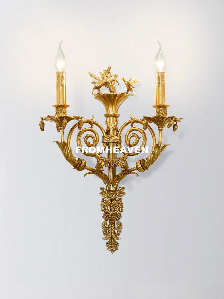 applique murale dorée classique ornements floraux deux ampoules led murale chambre cuisine entree