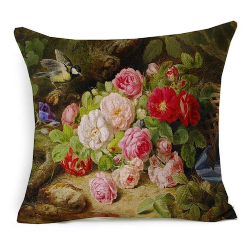 housse coussin carrée décorative fleurs vintage classique canapé salon intérieur maison