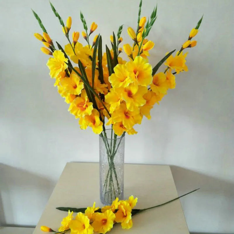bouquet artificiel orchidée soie rose jaune bleu blanc vase transparent moderneintérieurDecorationFestivalWedding
