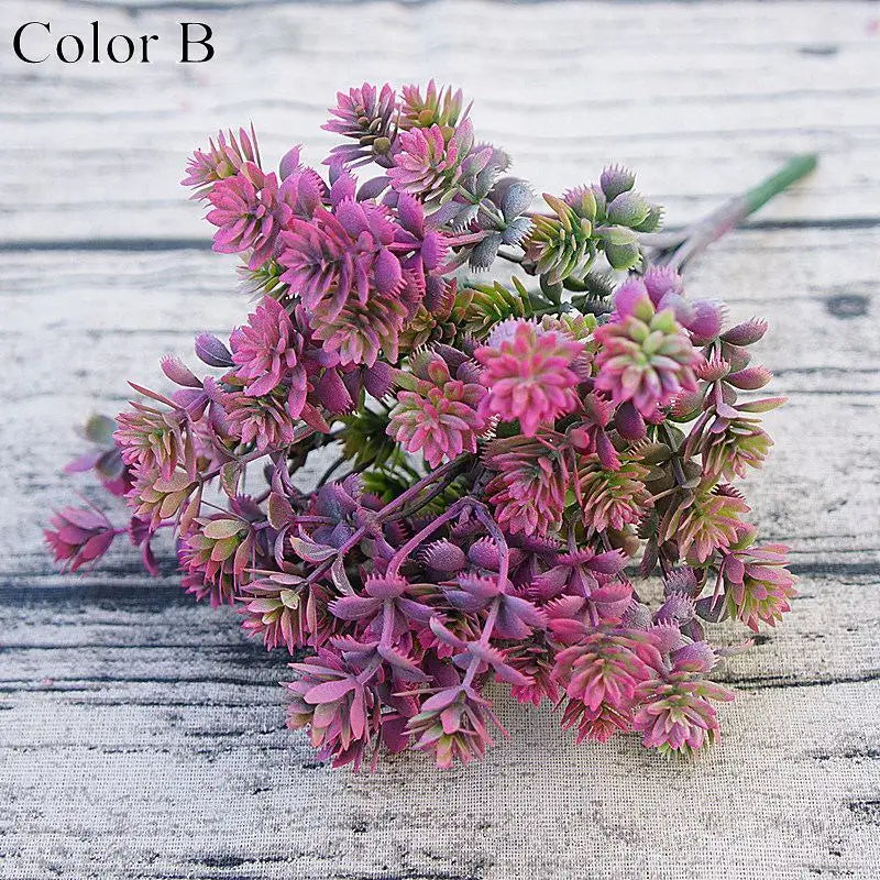 bouquet fleurs artificielles succulentes plastique vert violet orange marron bleu naturel intérieur decoration