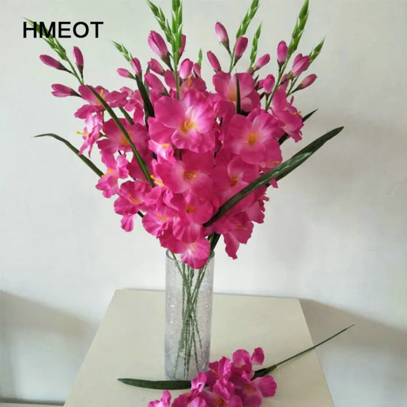 bouquet artificiel orchidée soie rose jaune bleu blanc vase transparent moderneintérieurDecorationFestivalWedding
