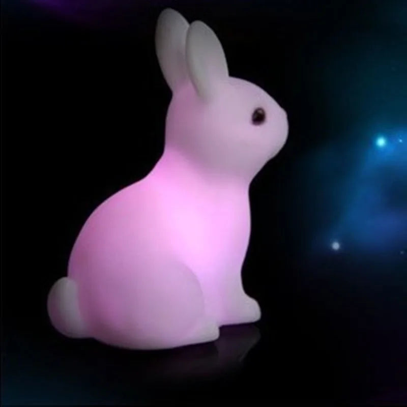 veilleuse lapin rose bleu lisse adorable enfant lumineuse résine leds étoiles décoratives chambre enfants