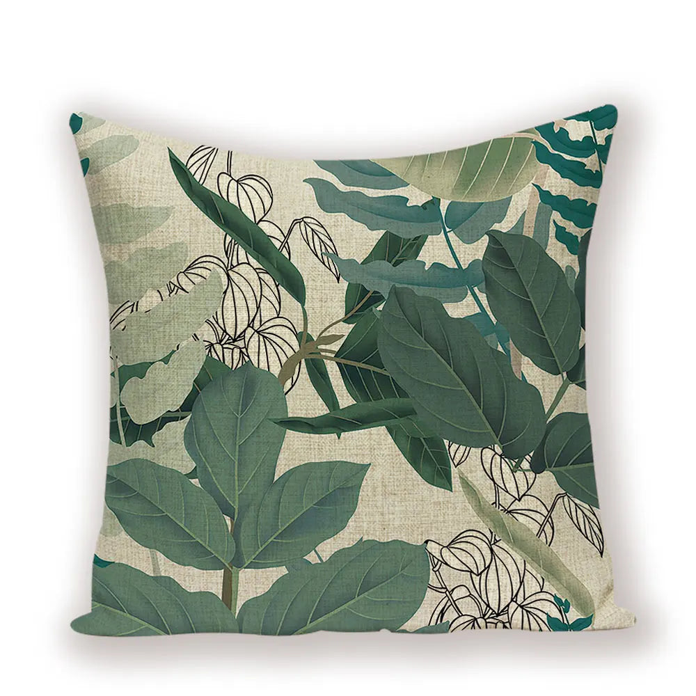 housse coussin carré motif feuilles vertes moderne zip invisible 45cm 45cm