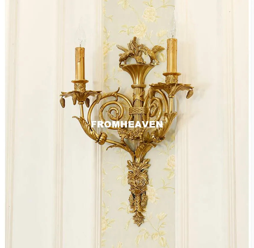 applique murale dorée classique ornements floraux deux ampoules led murale chambre cuisine entree