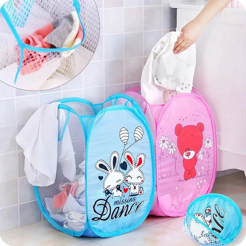 paniers linge moderne bleu rose blanc motifs animaux poignées amovibles poches