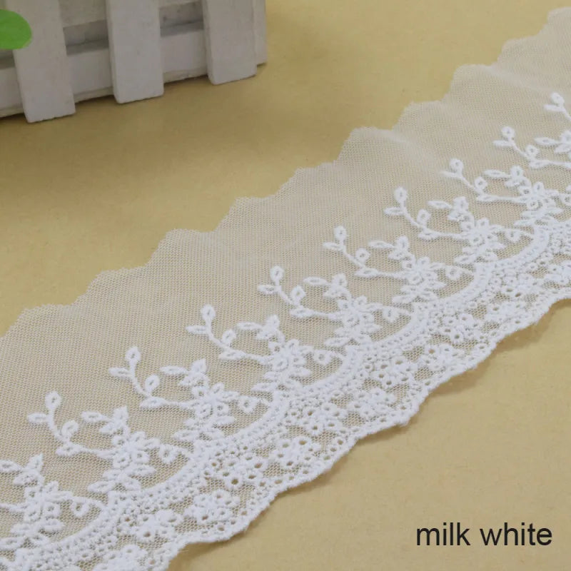 dentelle coton broderie florale 9cm large semi transparente traditionnelle blanc tricot couture bricolage garniture