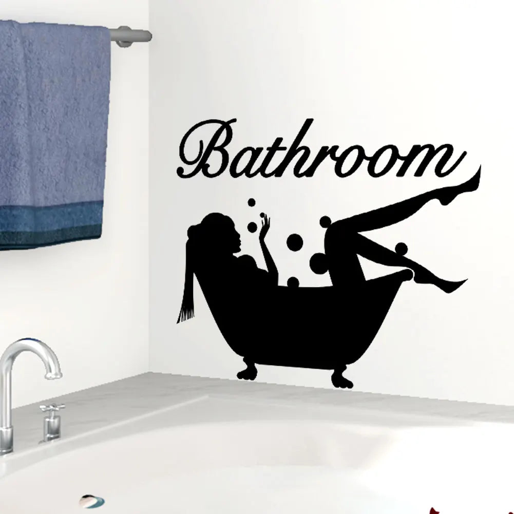 autocollant mural femme baignoire bulles bathroom noir vintage décoration intérieure stickers muraux chambre salle