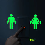 panneau lumineux autocollant toilettes silhouettes homme femme activités vert fluo minimaliste mur