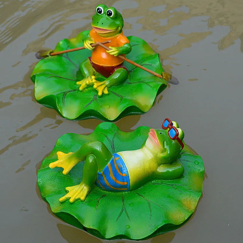 figurine grenouille assise feuille lotus décoration jardin étang résine sculpture animalière colorée décorative