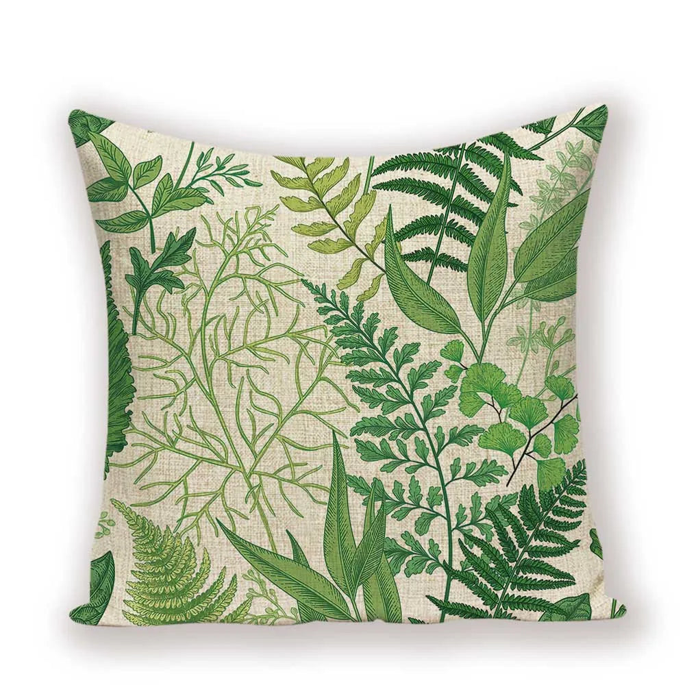 housse coussin carré motif feuilles vertes moderne zip invisible 45cm 45cm