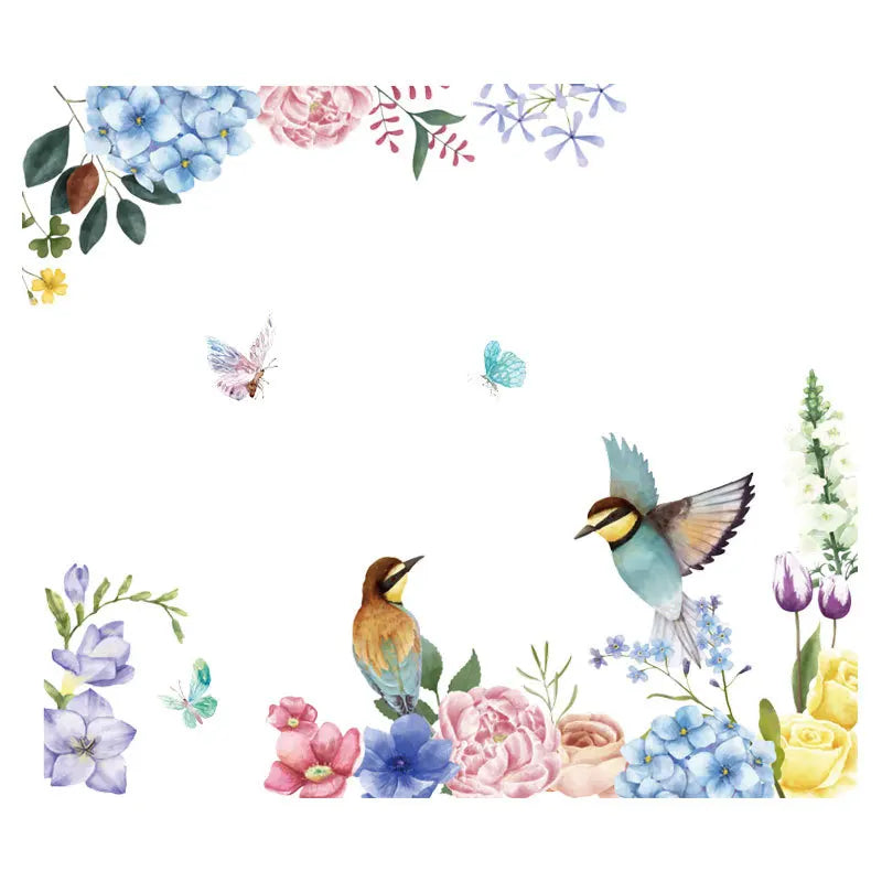sticker mural fleurs oiseaux adhésif moderne art floral multicolore pvc résistant eau salon chambre