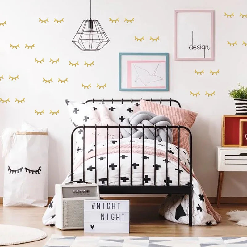 sticker mural ombre d'oeil noir minimaliste adhésif chambre enfant decoration mur 30 stickers petits
