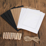 cadres photo papier kraft noir marron blanc suspension pinces bois décoration murrale rustic vintage