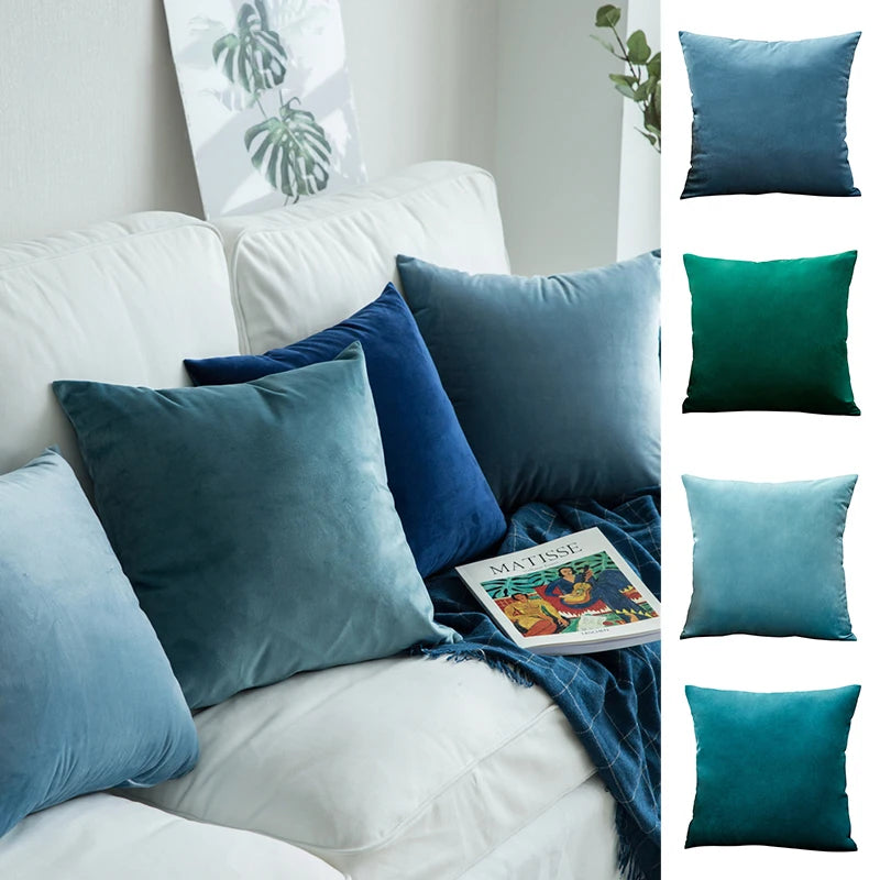 coussin velours moderne 50x50cm bleu vert orange gris sans fixations machine lavable