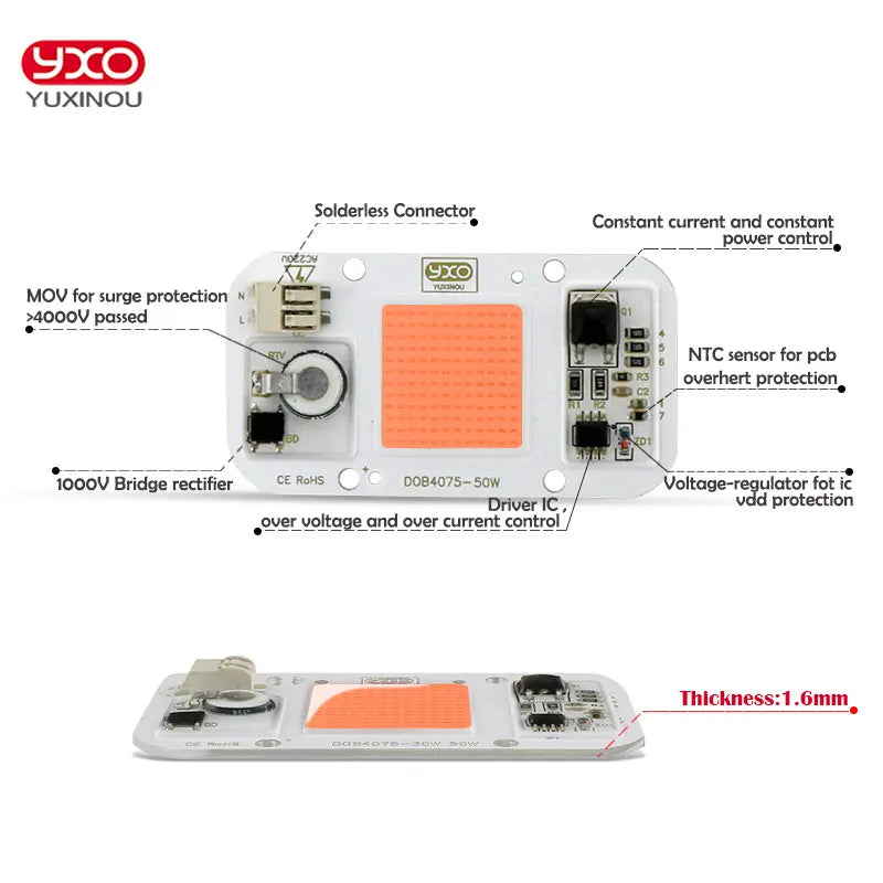 éclairage culture hydroponique LED COB 20 30 50W spectre complet modernes chips LED connecteur