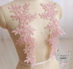 applique textile dentelle florale rose clair brodée opalique fine 14x35cm echangetable