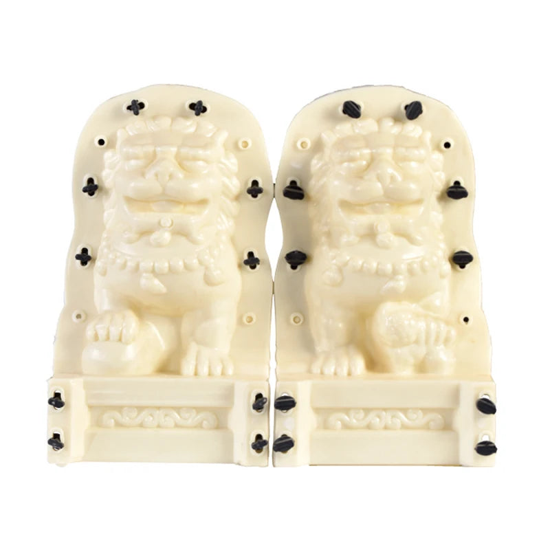 statues lions chinois or blanc crème sculptées détaillées traditionnel asiatique résistant extérieur
