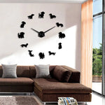 horloge murale moderne chien noir doré grande diy aiguille quartz unique