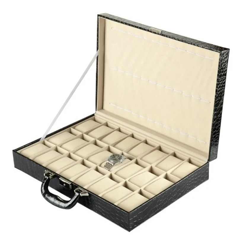 boîte rangement montres simili cuir noir 12 slots classique