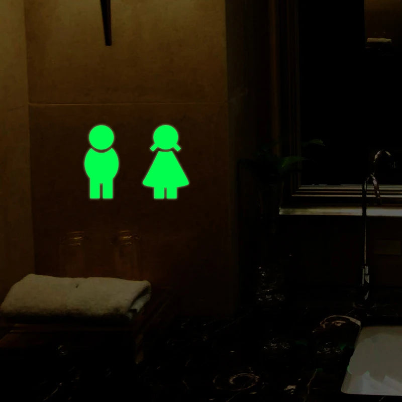 panneau lumineux autocollant toilettes silhouettes homme femme activités vert fluo minimaliste mur