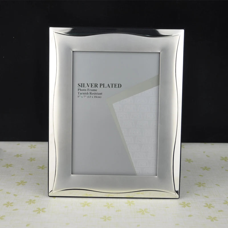 cadre photo rectangle argenté alliage métal surface brillante élégant ondulations décoratives posable 9x13cm