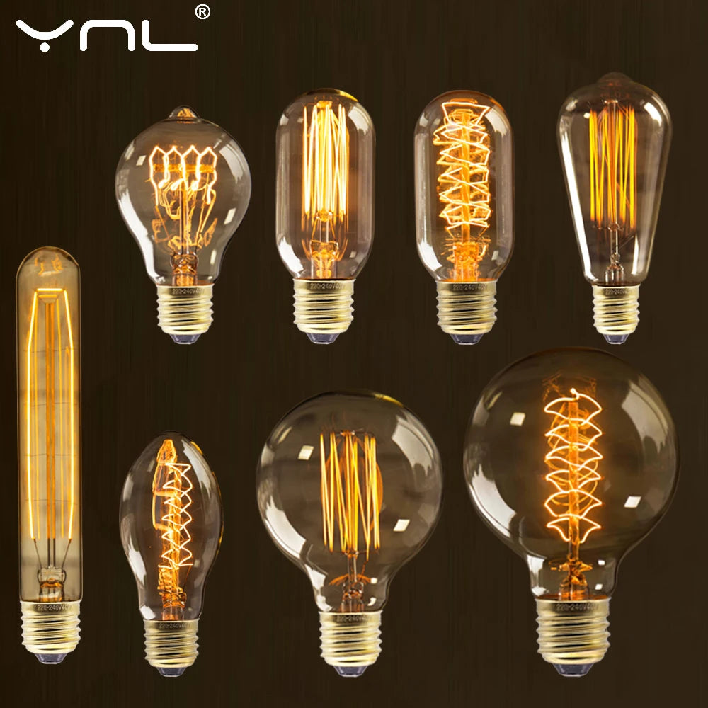ampoules filament spirales dorées transparentes vintage rétro boîtes emballage doublons tringles salon