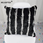 coussin patchwork fourrure lapin gris noir horizontal moderne décoration intérieure lit siège voiture