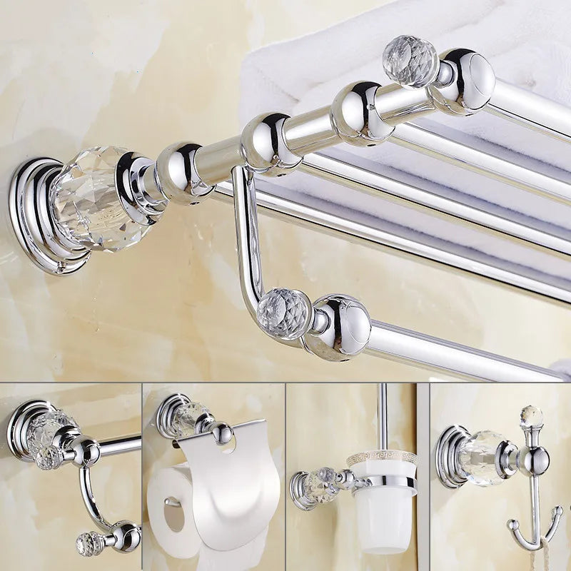 accessoires salle bain chrome cristal porte serviettes barre crochet savon brosse dents rouleau papier