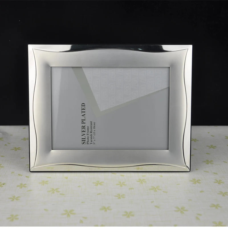 cadre photo rectangle argenté alliage métal surface brillante élégant ondulations décoratives posable 9x13cm